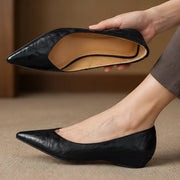 Linette Women's Pointed-Toe Leather Low-Wedge Pumps - Black - Women's Shoes - Michael Verde - Image 2