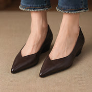 Linette Women's Pointed-Toe Leather Low-Wedge Pumps - Brown - Shoes - Michael Verde - Image 3
