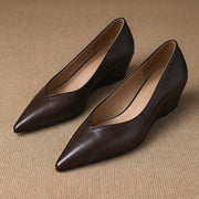 Linette Women's Pointed-Toe Leather Low-Wedge Pumps - Brown - female - Michael Verde - Image 4