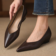 Linette Women's Pointed-Toe Leather Low-Wedge Pumps - Brown - Women's Shoes - Michael Verde - Image 2