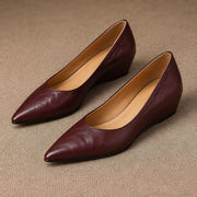 Linette Women's Pointed-Toe Leather Low-Wedge Pumps - Maroon - female - Michael Verde - Image 4