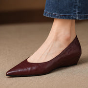 Linette Women's Pointed-Toe Leather Low-Wedge Pumps - Maroon - Women's Footwear > Pumps > Pointed-Toe Pumps - Michael Verde - Image 1