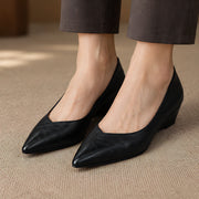 Linette Women's Pointed-Toe Leather Low-Wedge Pumps - Black - Shoes - Michael Verde - Image 3