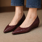 Linette Women's Pointed-Toe Leather Low-Wedge Pumps - Maroon - Shoes - Michael Verde - Image 3