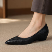 Linette Women's Pointed-Toe Leather Low-Wedge Pumps - Black - Women's Footwear > Pumps > Pointed-Toe Pumps - Michael Verde - Image 1