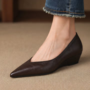 Linette Women's Pointed-Toe Leather Low-Wedge Pumps - Brown - Women's Footwear > Pumps > Pointed-Toe Pumps - Michael Verde - Image 1