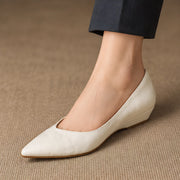 Linette Women's Pointed-Toe Leather Low-Wedge Pumps - White - Women's Footwear > Pumps > Pointed-Toe Pumps - Michael Verde - Image 1
