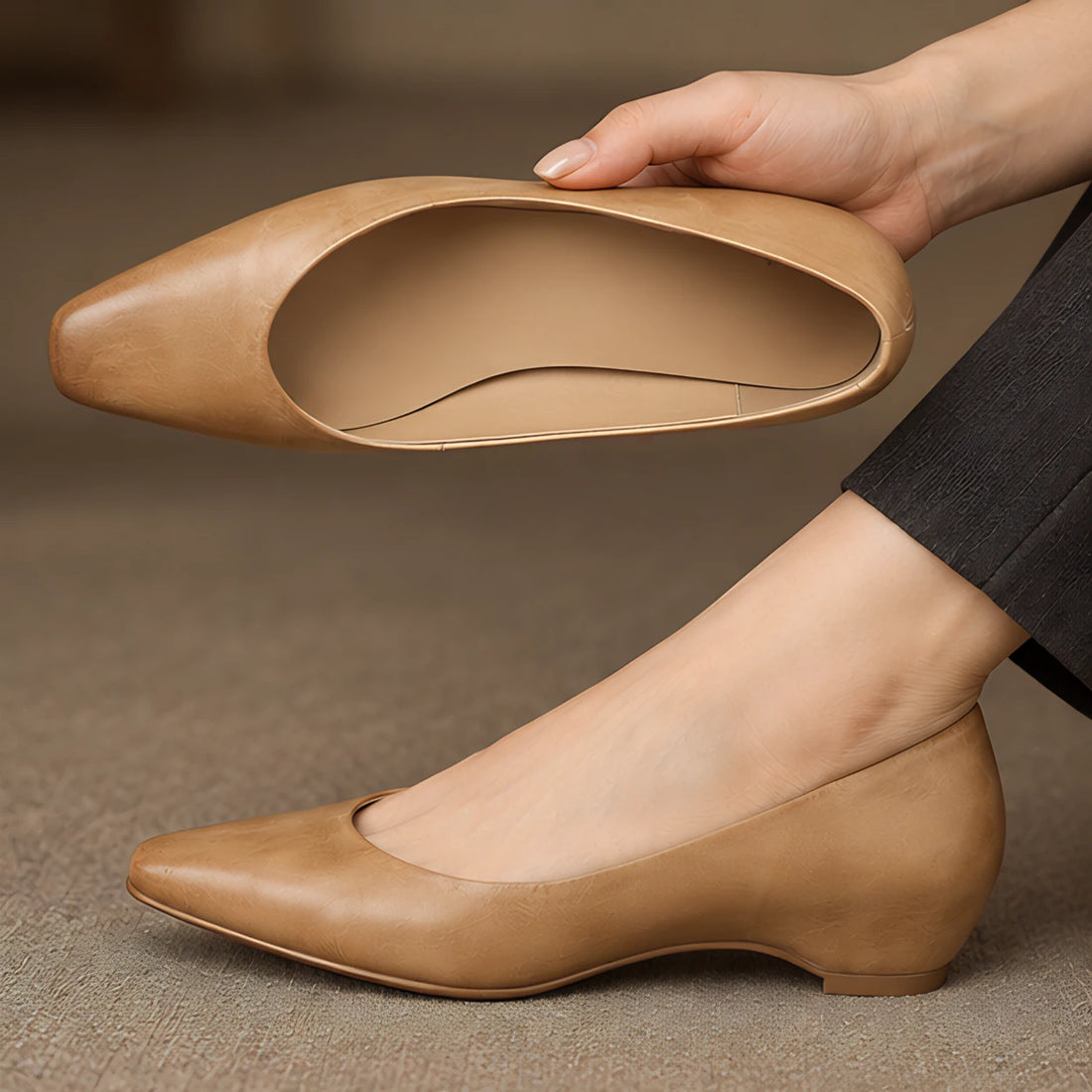 Lorena Women's Leather Almond-Toe Flats - Apricot - Women's Shoes - Michael Verde - Image 2