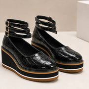Maddison Croc Leather Platforms - Deep Black - platform heels - Michael Verde - Image 3
