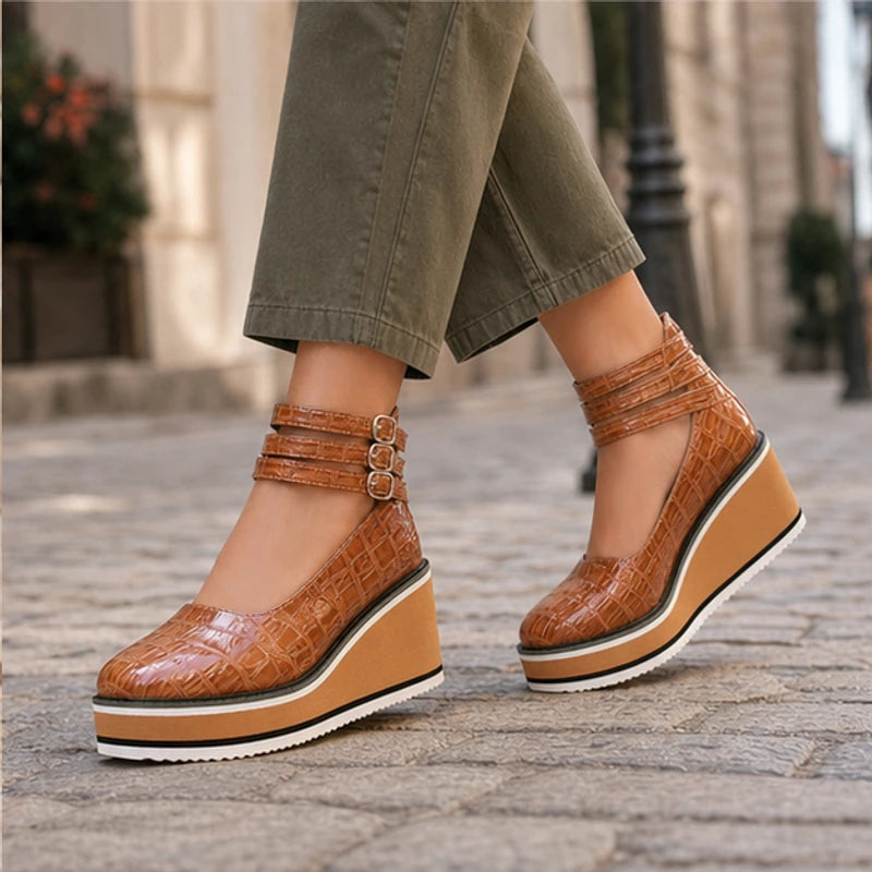Maddison Croc Leather Platforms - Rich Brown - Shoes - Michael Verde - Image 1