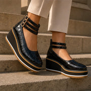 Maddison Croc Leather Platforms - Deep Black - women's platforms - Michael Verde - Image 2