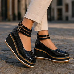 Maddison Croc Leather Platforms - Deep Black - Shoes - Michael Verde - Image 1