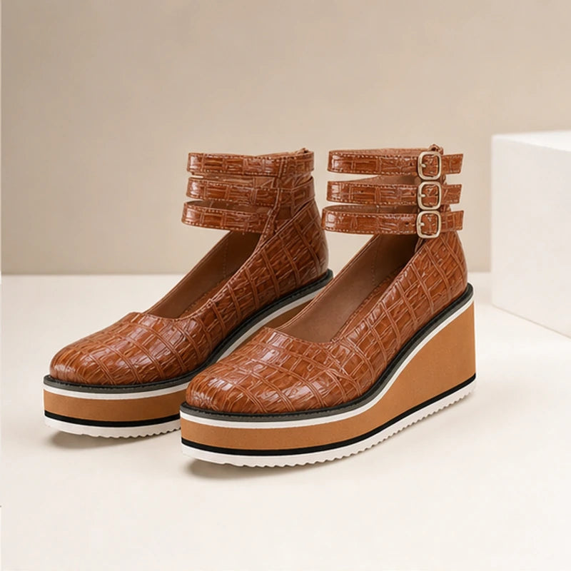 Maddison Croc Leather Platforms - Rich Brown - women's platforms - Michael Verde - Image 2
