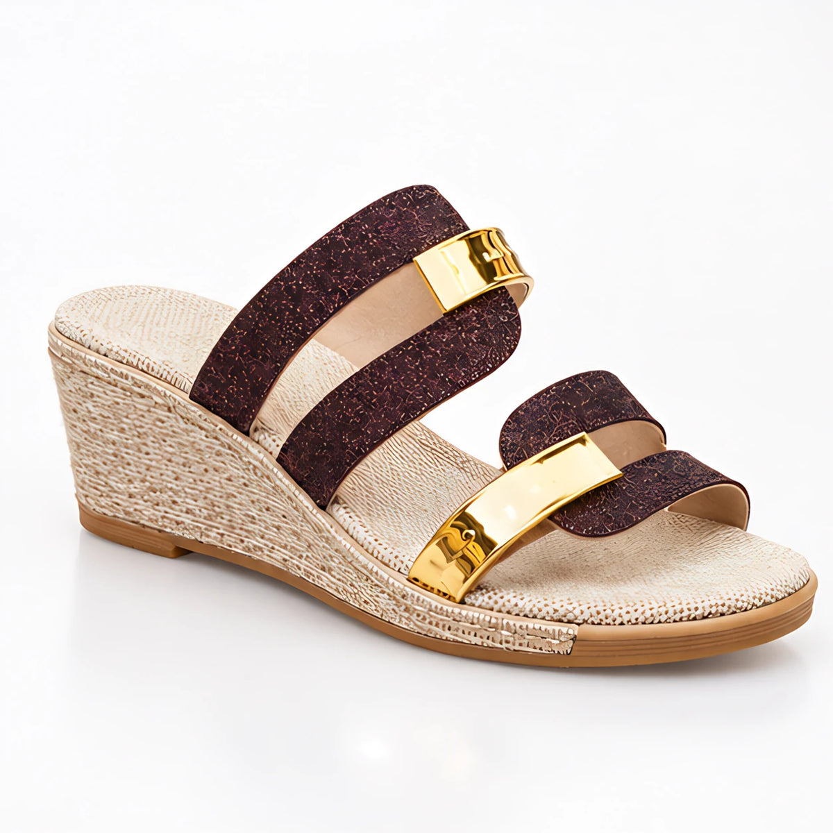 Madeleine Women's Cushioned Glitter Slide Sandals - Truffle Gold - Women's Footwear > Sandals > Wedge Slide Sandals - Michael Verde - Image 1