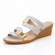 Madeleine Women's Cushioned Glitter Slide Sandals - Silver Veil - Women's Footwear > Sandals > Wedge Slide Sandals - Michael Verde - Image 1