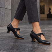 Marguerite Women's Polished Leather Almond-Toe Pumps - Black - Women's Footwear > Heels > Lace-Up Pumps - Michael Verde - Image 2