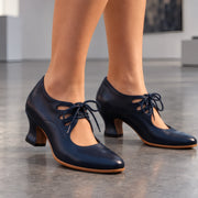 Marguerite Women's Polished Leather Almond-Toe Pumps - Blue - female - Michael Verde - Image 3
