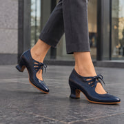 Marguerite Women's Polished Leather Almond-Toe Pumps - Blue - Women's Footwear > Heels > Lace-Up Pumps - Michael Verde - Image 2