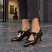Marguerite Women's Polished Leather Almond-Toe Pumps - Black - Women's Footwear > Heels > Lace-Up Pumps - Michael Verde - Image 1