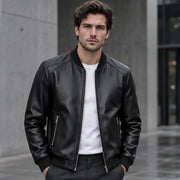 Marius Men's Rib-Trim Leather Bomber Jacket - Black - Men's Clothing > Outerwear > Bomber Jackets - Michael Verde - Image 1