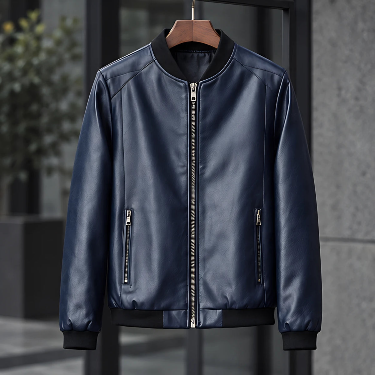 Marius Men's Rib-Trim Leather Bomber Jacket - Blue - male - Michael Verde - Image 3