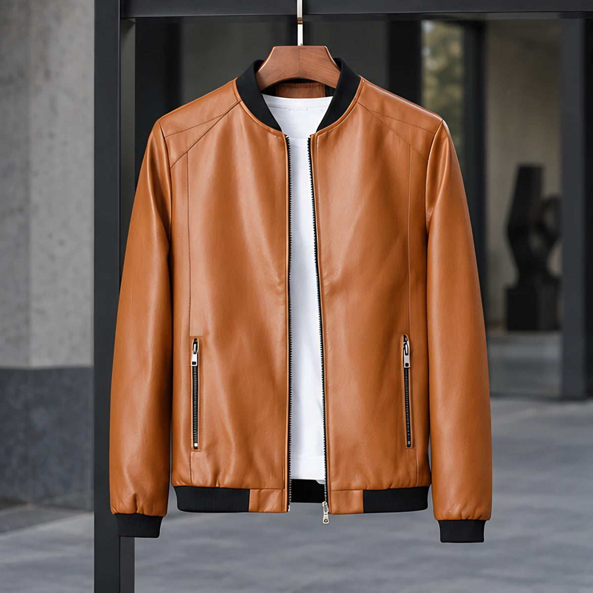 Marius Men's Rib-Trim Leather Bomber Jacket - Brown - male - Michael Verde - Image 3
