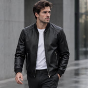 Marius Men's Rib-Trim Leather Bomber Jacket - Black - Men's Clothing > Outerwear > Bomber Jackets - Michael Verde - Image 2