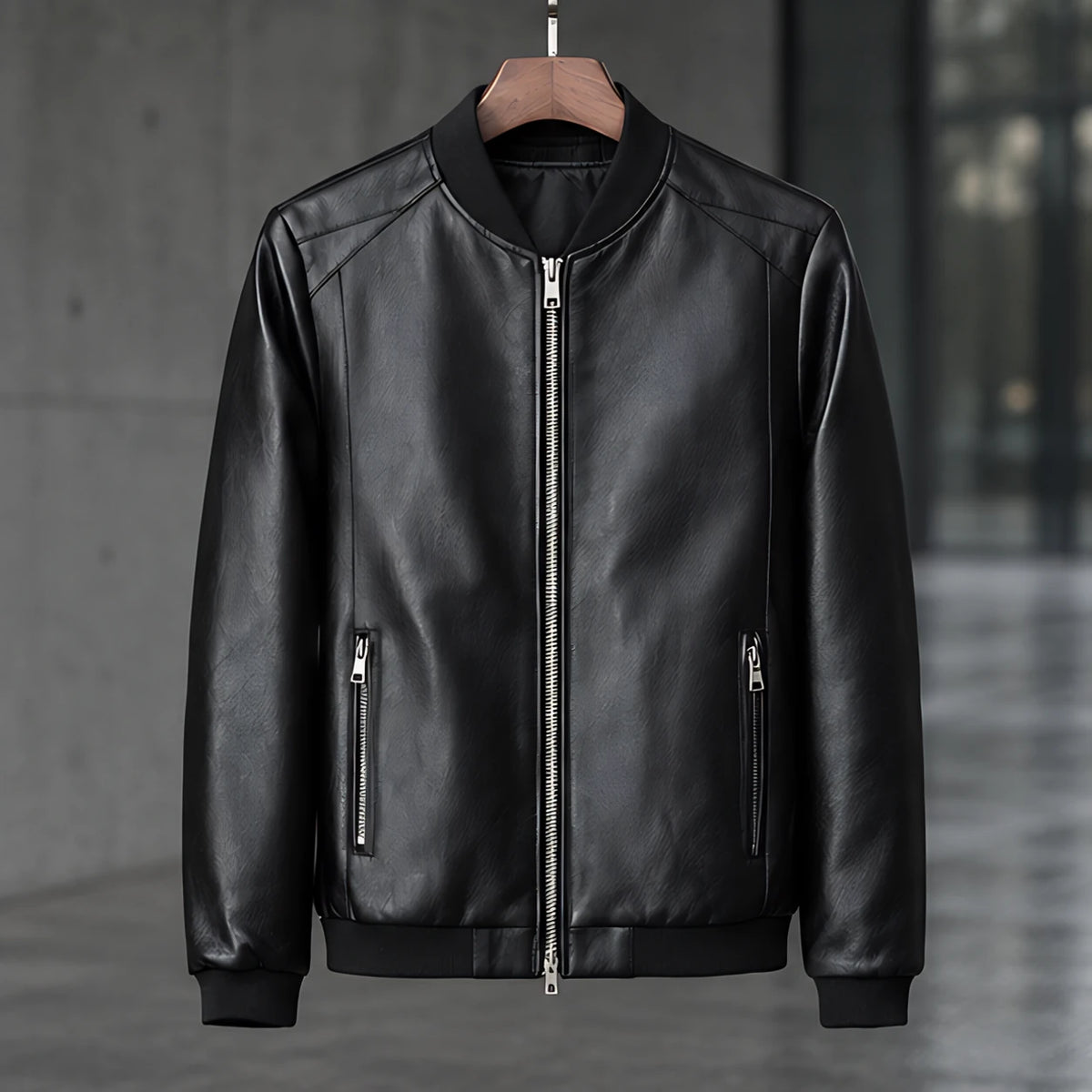 Marius Men's Rib-Trim Leather Bomber Jacket - Black - male - Michael Verde - Image 3