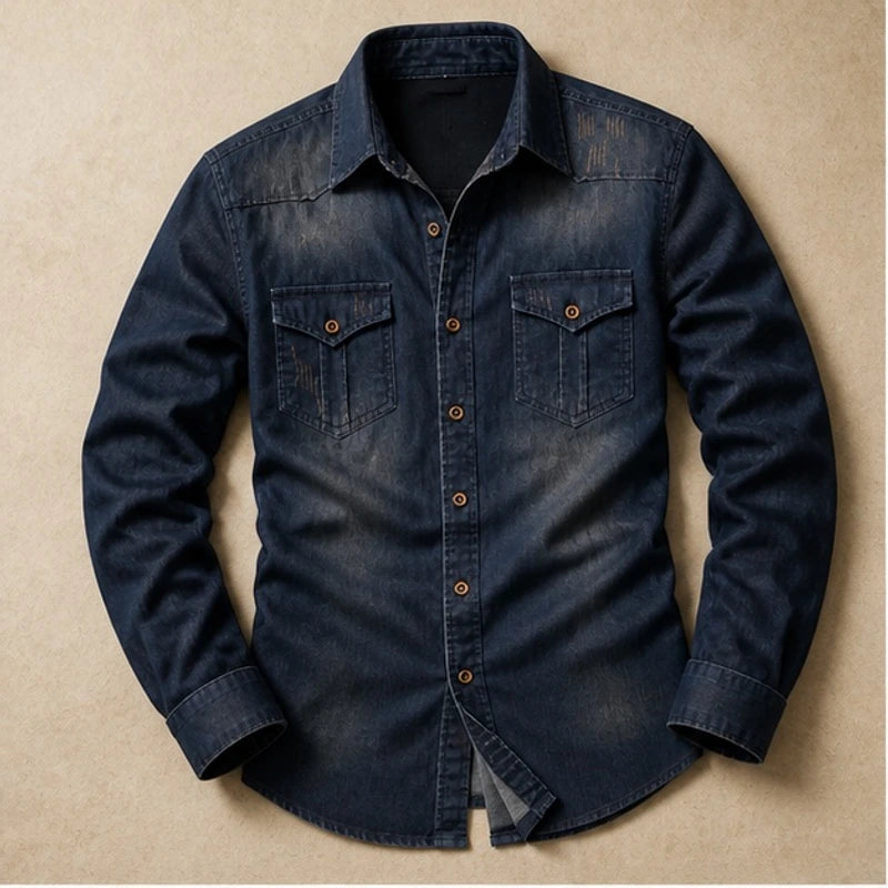 Marston Tailored Denim Shirt - Navy - denim shirt - Michael Verde - Image 3