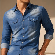 Marston Tailored Denim Shirt - Blue - men's shirt - Michael Verde - Image 2