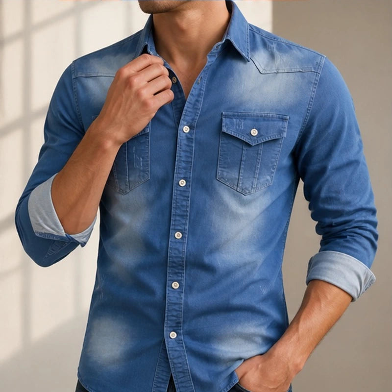 Marston Tailored Denim Shirt - Blue - Shirt - Michael Verde - Image 1