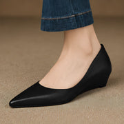 Marvelle Women's Leather Low-Wedge Slip-On Flats - Black - Women's Footwear > Flats > Pointed-Toe Wedge Flats - Michael Verde - Image 1