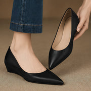 Marvelle Women's Leather Low-Wedge Slip-On Flats - Black - Women's Shoes - Michael Verde - Image 2