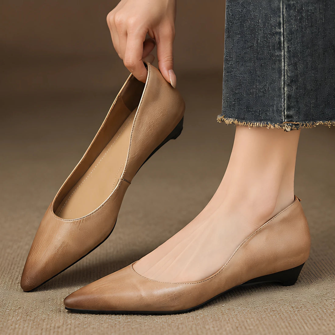 Marvelle Women's Leather Low-Wedge Slip-On Flats - Apricot - Women's Shoes - Michael Verde - Image 2