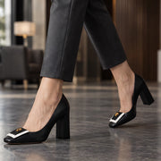 Maura Women's Chunky Block Heel Pumps - Black - Shoes - Michael Verde - Image 2