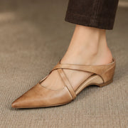 Melina Women's Cross-Strap Leather Slip-On Mules - Beige - Footwear > Mules > Wedge Mules - Michael Verde - Image 1