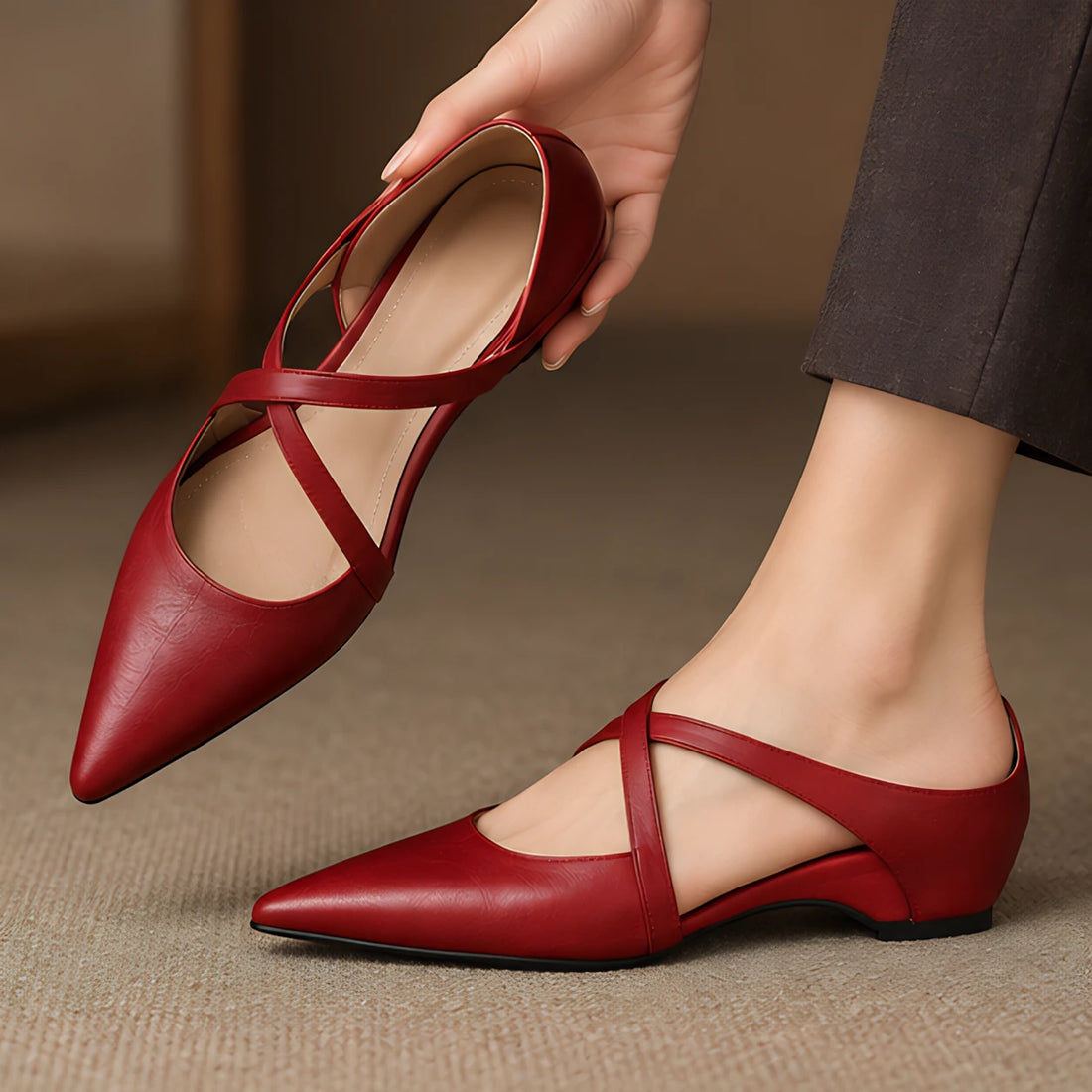 Melina Women's Cross-Strap Leather Slip-On Mules - Red - wap - Michael Verde - Image 2
