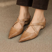 Melina Women's Cross-Strap Leather Slip-On Mules - Beige - wapfoot - Michael Verde - Image 3