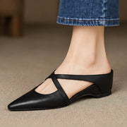 Melina Women's Cross-Strap Leather Slip-On Mules - Black - Footwear > Mules > Wedge Mules - Michael Verde - Image 1