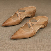 Melina Women's Cross-Strap Leather Slip-On Mules - Beige - Heels - Michael Verde - Image 4