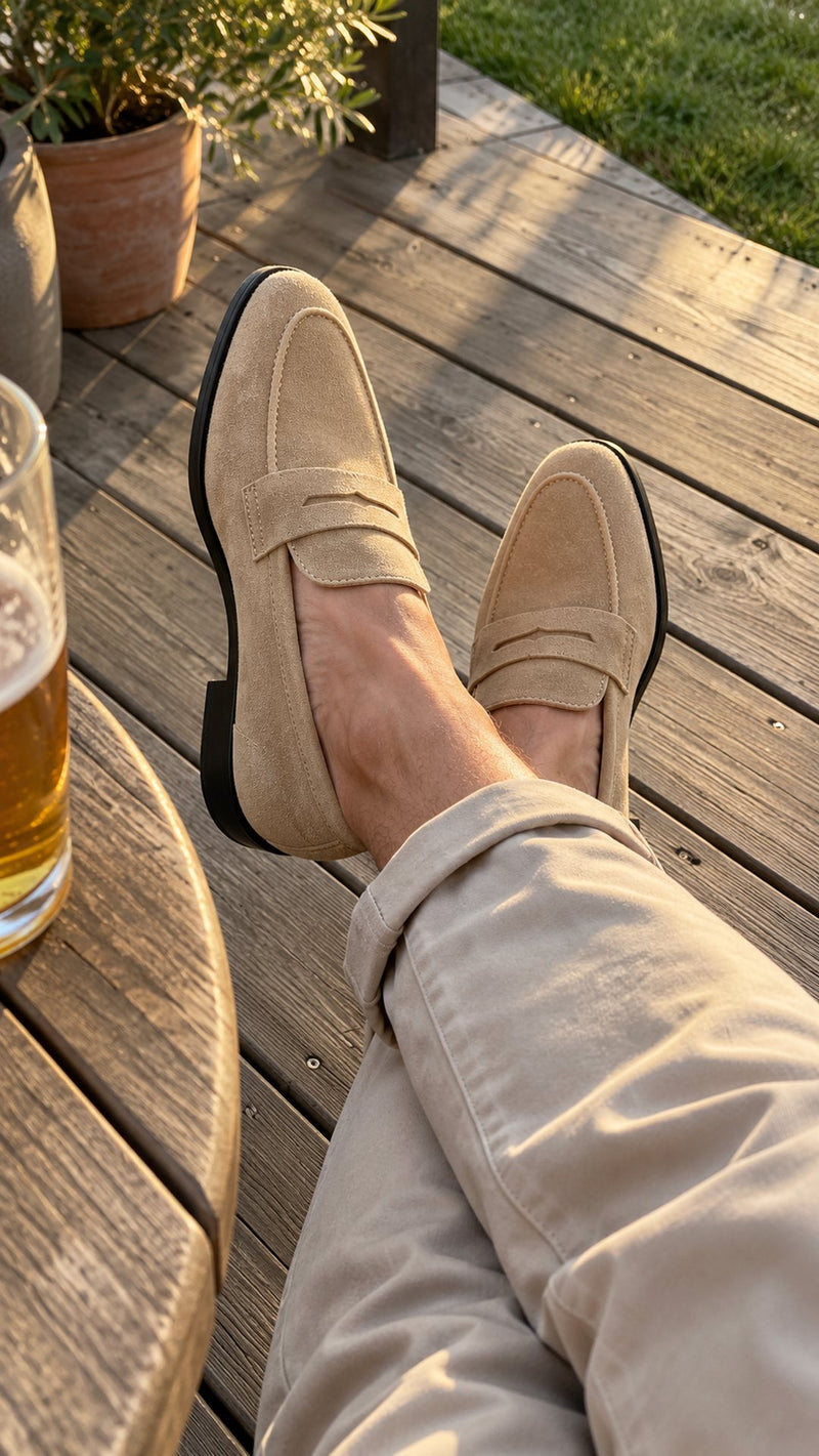 Customer photo of Lucca Suede Penny Loafers (Sand)