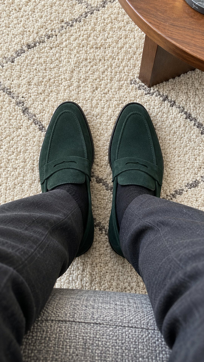Customer photo of Lucca Suede Penny Loafers (Green)