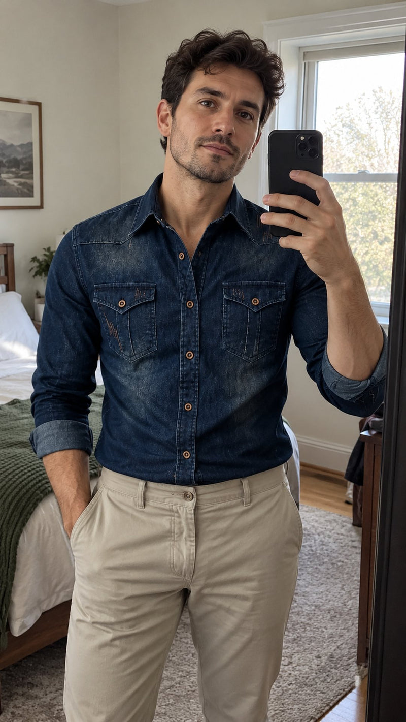 Customer photo of Marston Tailored Denim Shirt (Navy)