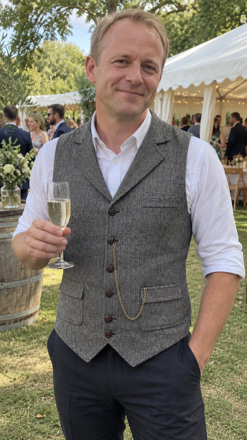 Customer photo of Alderwick Men's Herringbone Waistcoat (Gray)