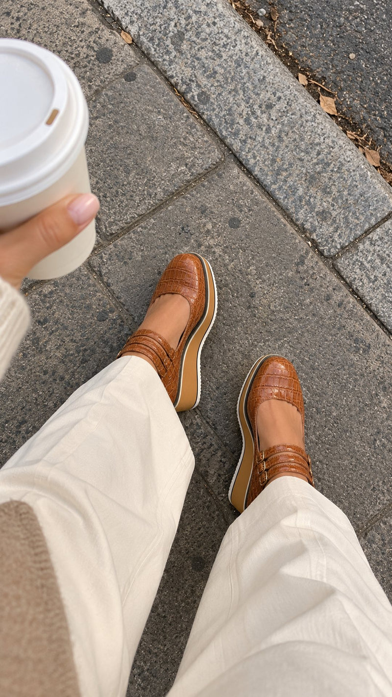 Customer photo of Maddison Croc Leather Platforms (Rich Brown)