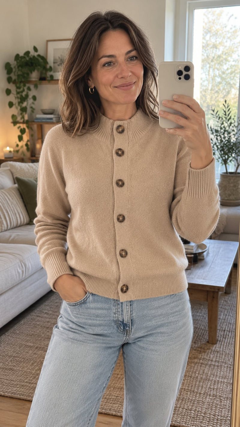 Customer photo of Ondella Cashmere Cardigan sweater (Camel)