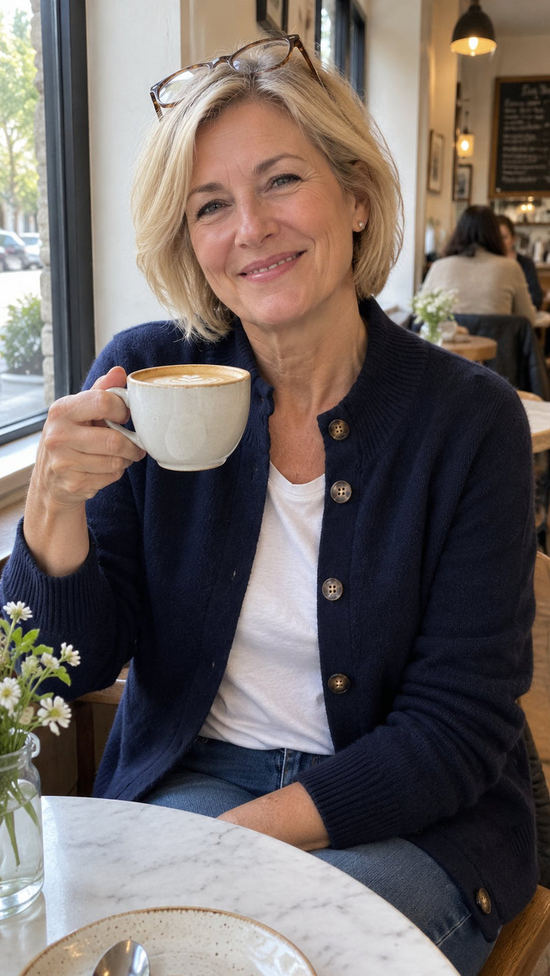 Customer photo of Ondella Cashmere Cardigan sweater (Navy)