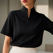 Nerelle Structured V-Cut Mock Neck Blouse - Black - women's blouse - Michael Verde - Image 2