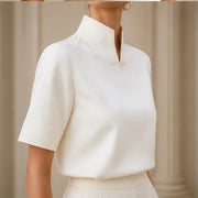 Nerelle Structured V-Cut Mock Neck Blouse - White - women's blouse - Michael Verde - Image 2
