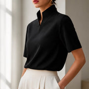Nerelle Structured V-Cut Mock Neck Blouse - Black - Blouse - Michael Verde - Image 1